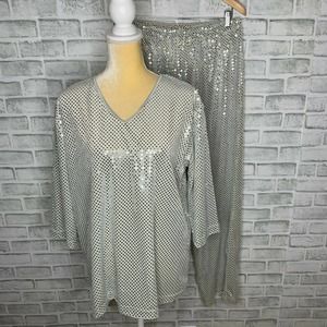 Suzanne Somers Loungewear Silver Sequin Outfit L